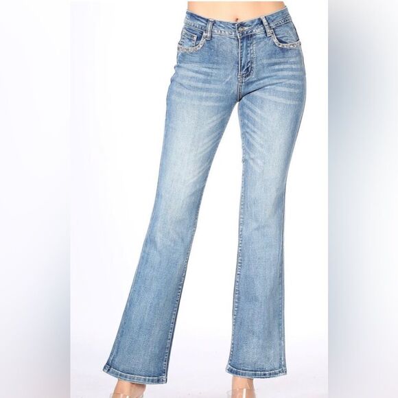 Platinum Plush Shine On Duel Embellished Jeans - Picture 3 of 4